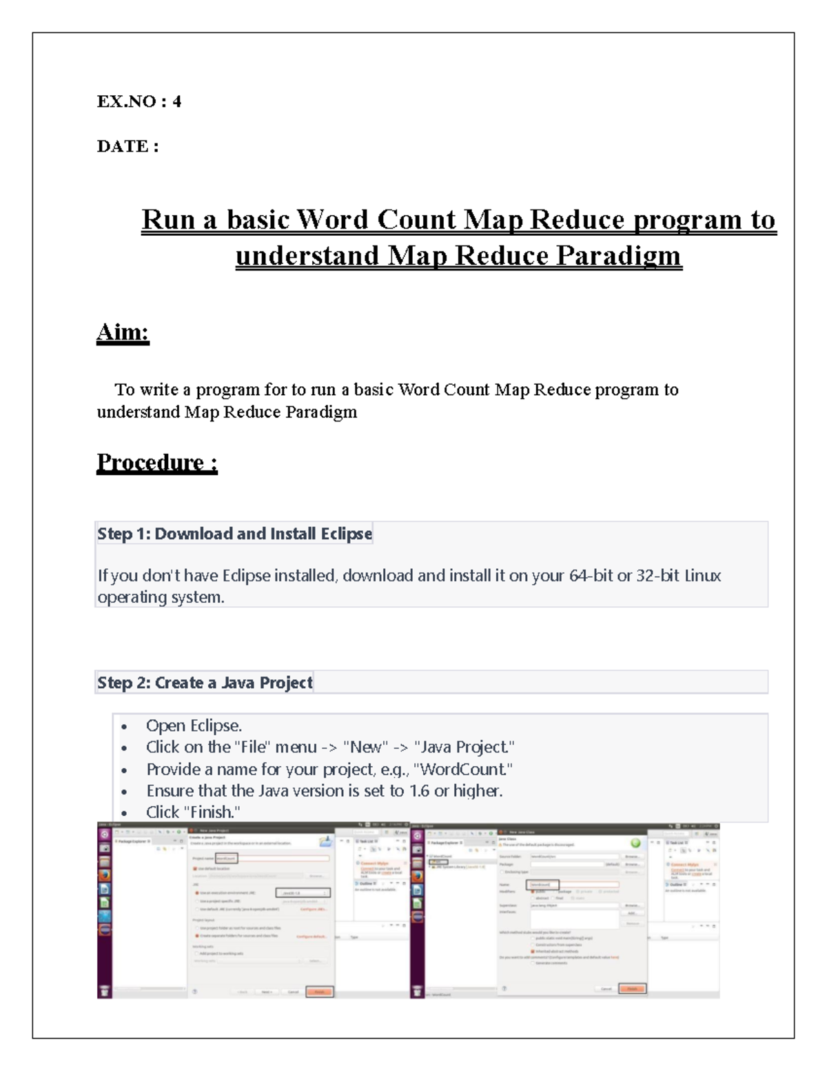 EX 3 AND 4 - Yuiuhgh - EX : 4 DATE : Run a basic Word Count Map Reduce ...