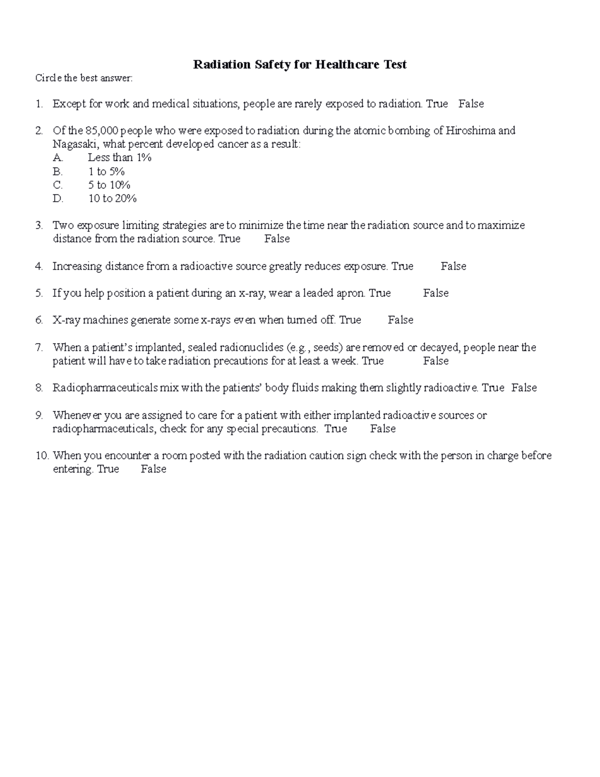 Radiation Safety Test Healthcare Workers2 101 Studocu