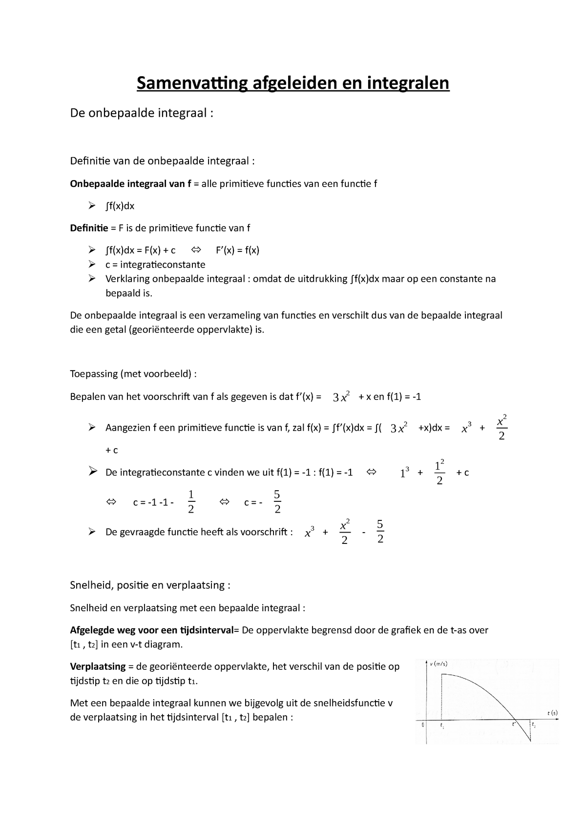 Samenvatting Afgeleiden En Integralen - De Onbepaalde Integraal Is Een ...