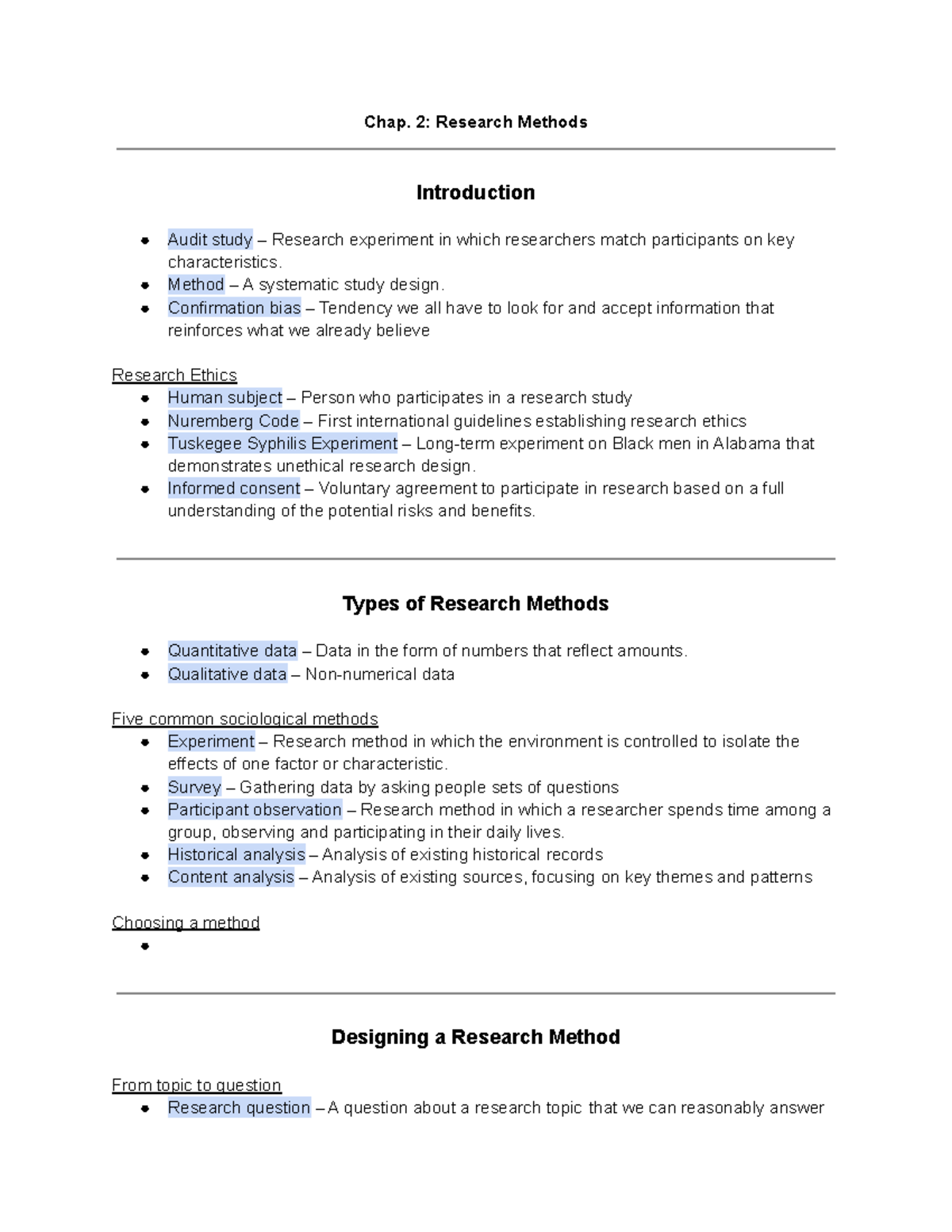 research methods study notes