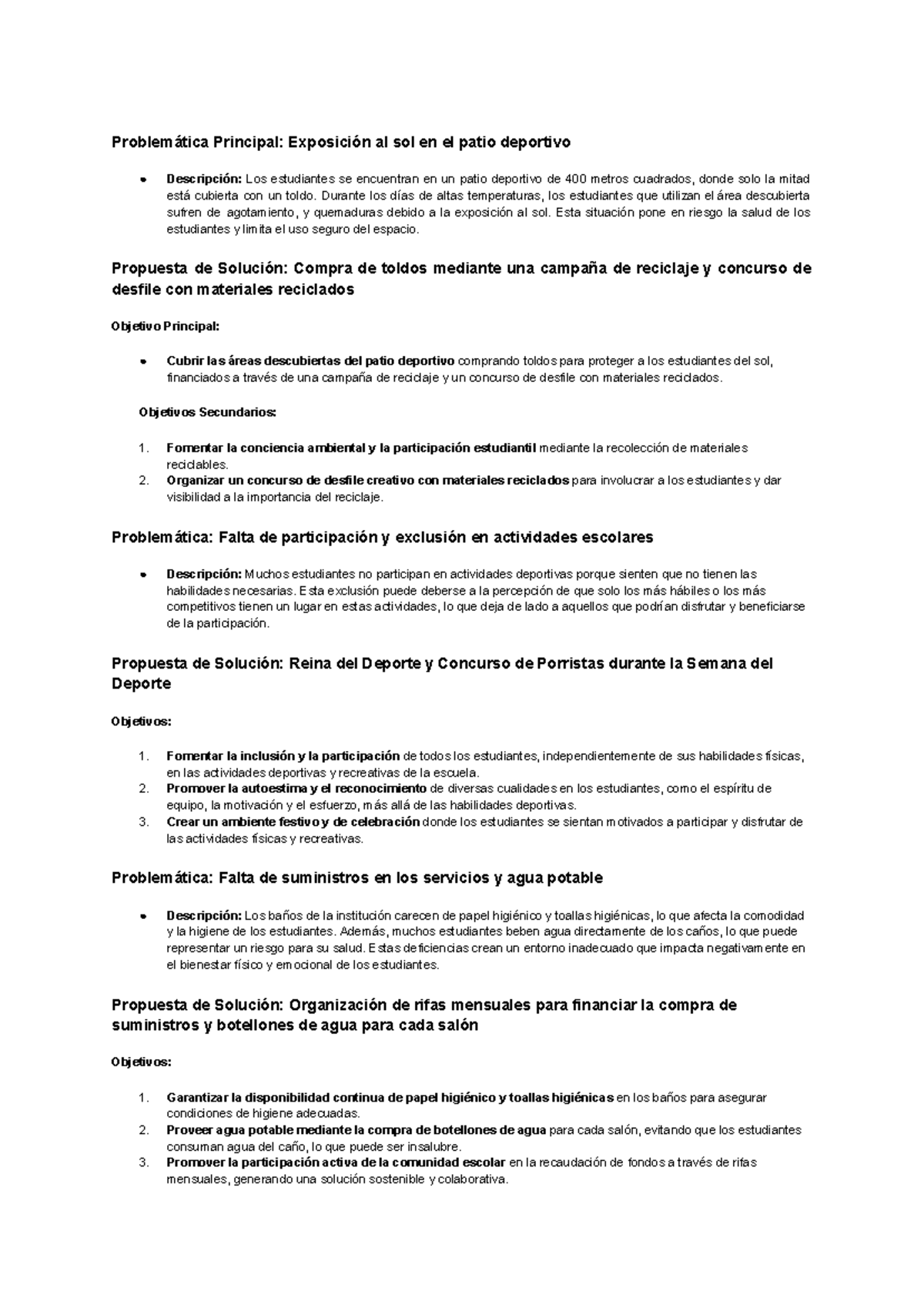 problematicas en I.E - Problemática Principal: Exposición al sol en el ...