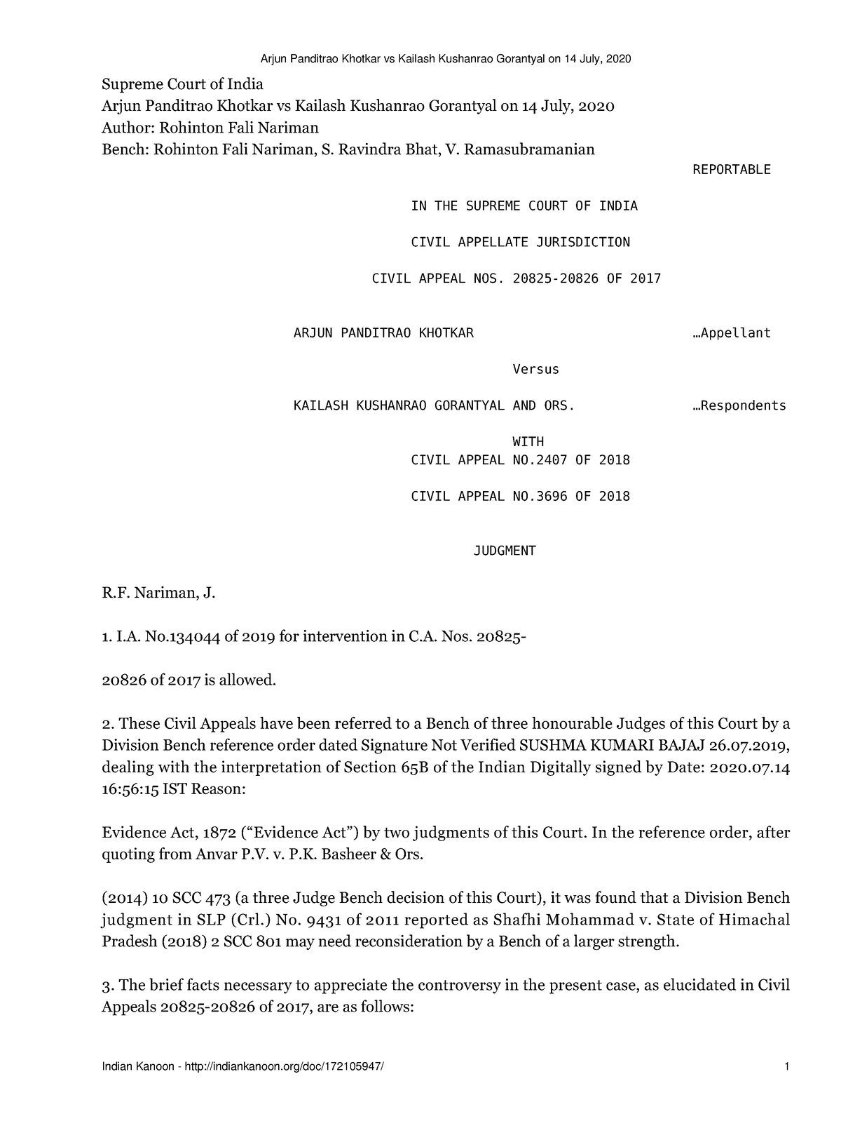 Arjun Panditrao Khotkar Vs Kailash Kushanrao Gorantyal On 14 July 2020 ...