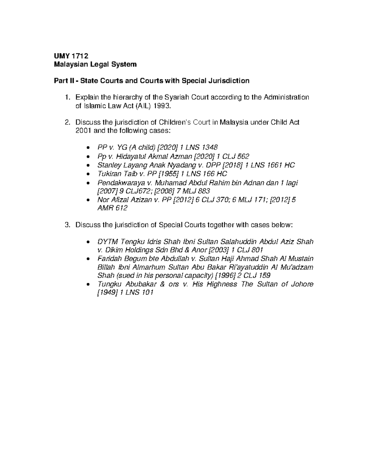 384955 UMY1712 Tutorial Courts Structure PART 2 - Copy - UMY 1712 ...