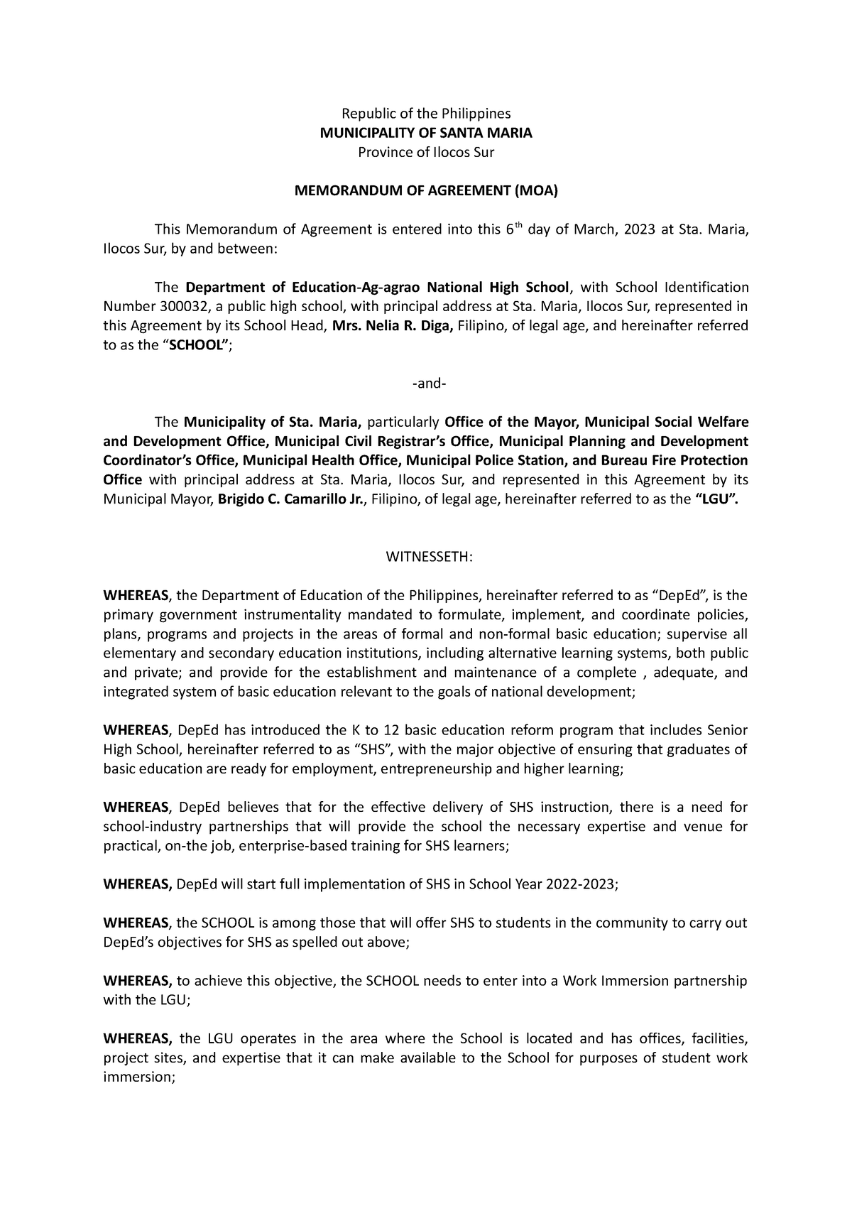 MOA - .... - Republic of the Philippines MUNICIPALITY OF SANTA MARIA ...