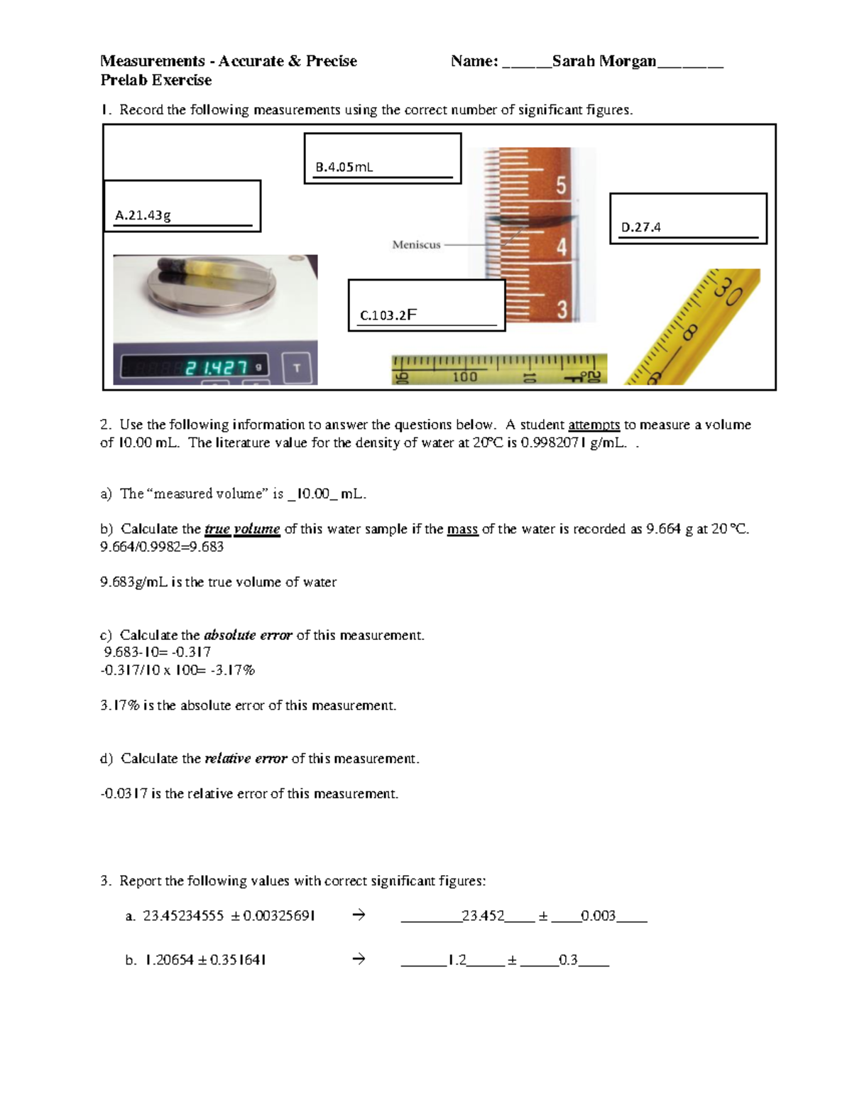 Measurement Prelab Exercise F22 - Measurements - Accurate & Precise ...