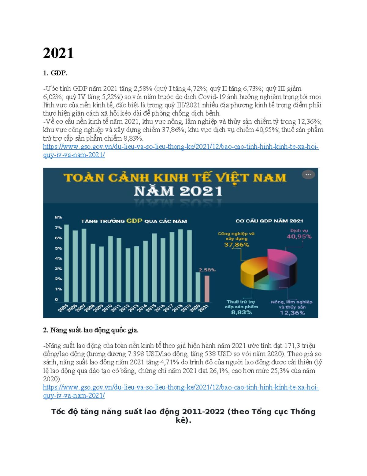 kinh tế năm 2021 - 2021 1. GDP. -Ước tính GDP năm 2021 tăng 2,58% (quý ...