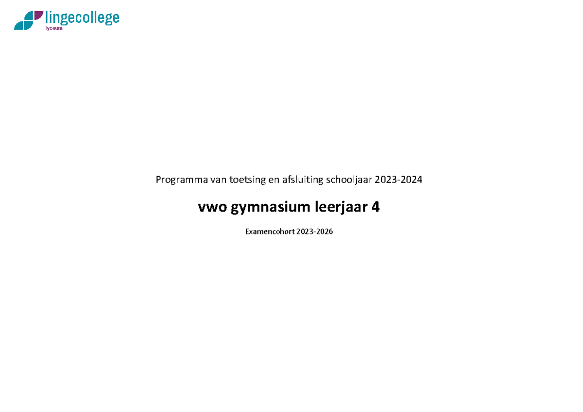 PTA 4 Gymnasium cohort 2023-2026 schooljaar 2023-2024 - Programma van