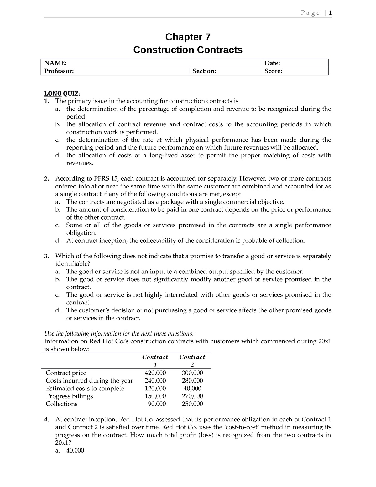 QUIZ Chapter 7 Construction Contracts - Chapter 7 Construction ...