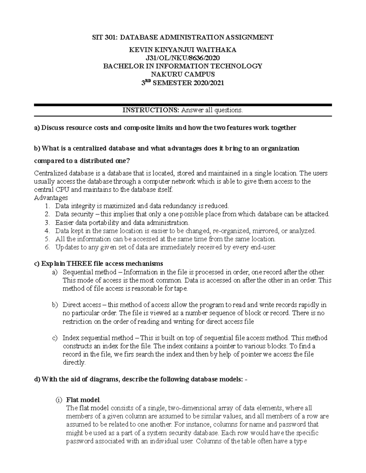 SIT301 sep dec 2021 Assignment - SIT 301: DATABASE ADMINISTRATION ...