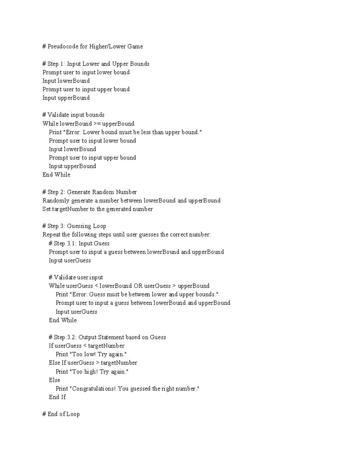 # Pseudocode for Higher Lower Game Paulsen - Pseudocode for Higher ...