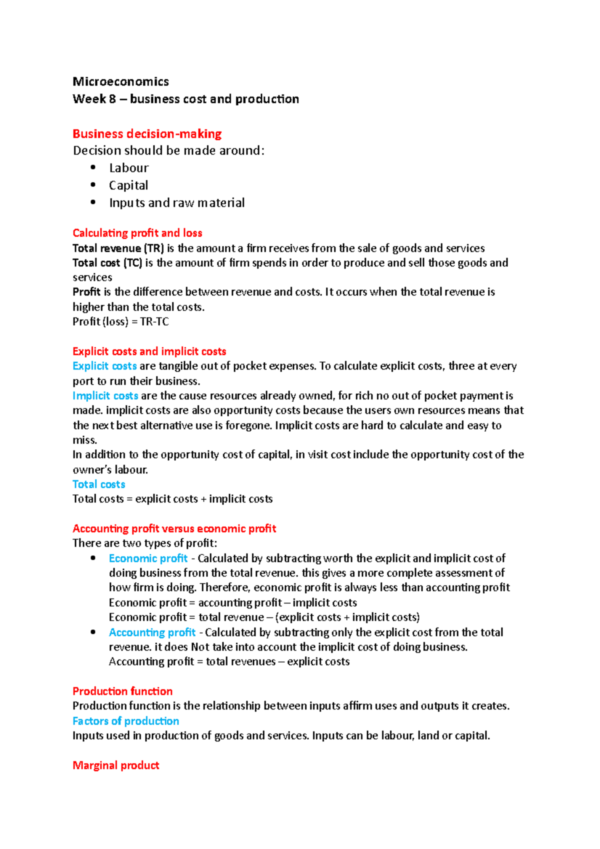 Microeconomics w8 - Lecture notes 8 - Microeconomics Week 8 – business ...