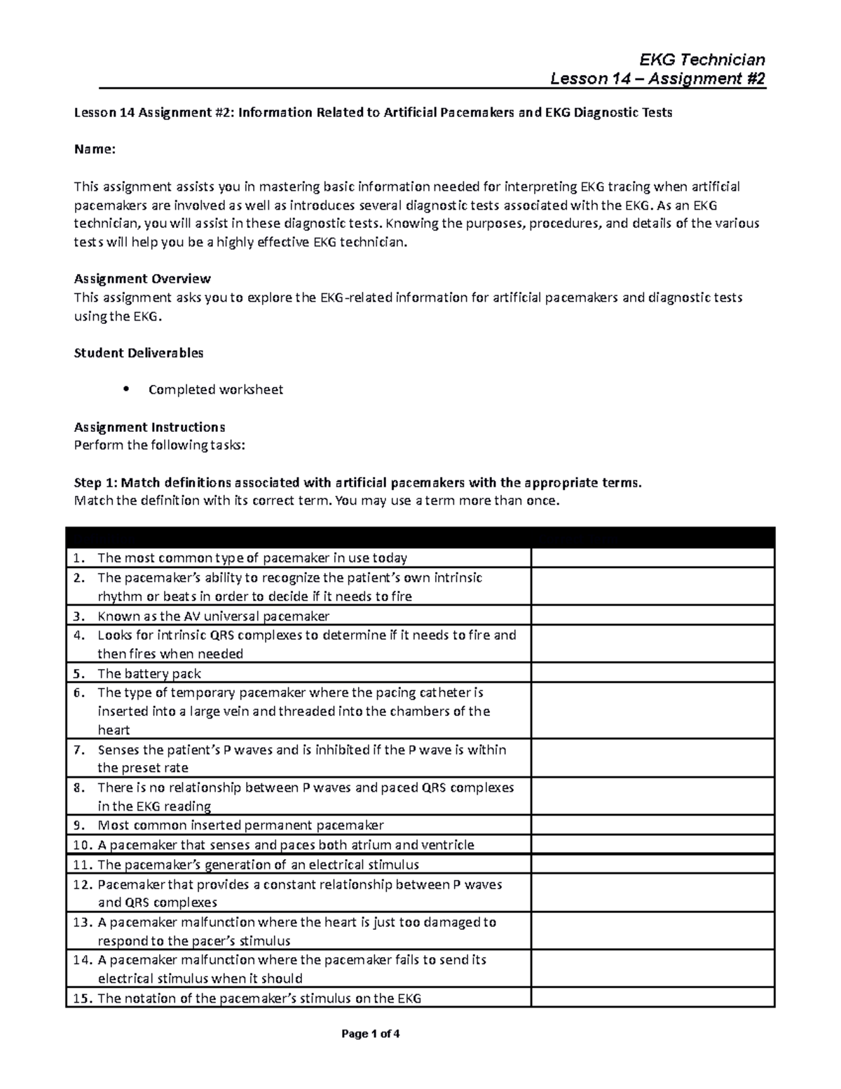 EKG Technician Lesson 14 Assignment Two 042116 - Lesson 14 – Assignment ...