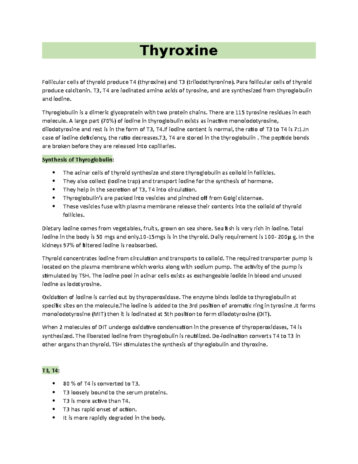 Thyroxine - Biochemistry - Thyroxine Follicular cells of thyroid ...