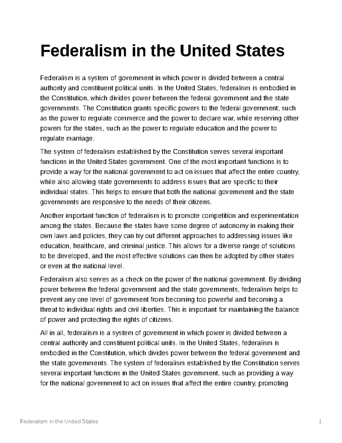 Federalism In The United States - In The United States, Federalism Is ...