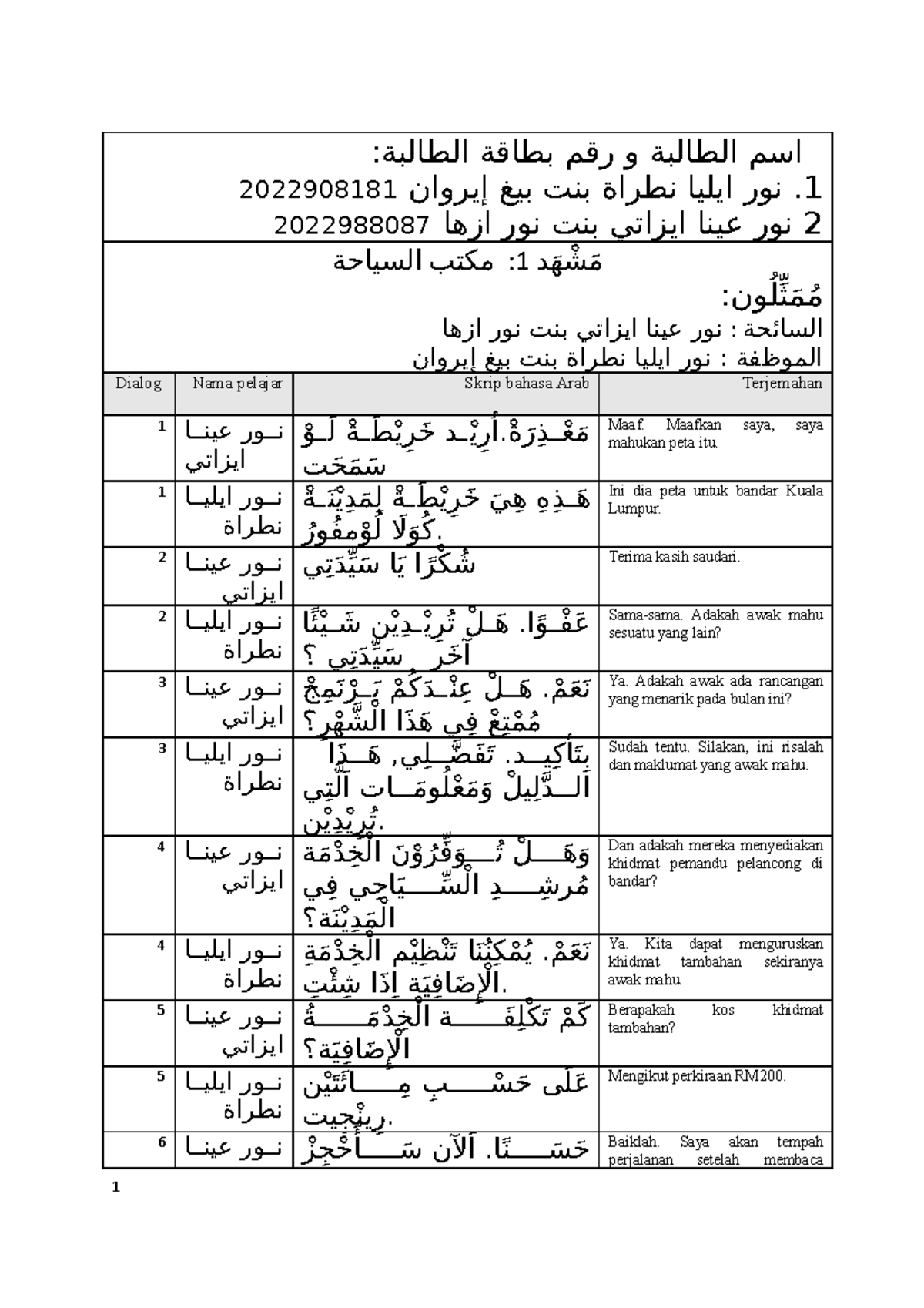 بطاقة اسم الطالبة