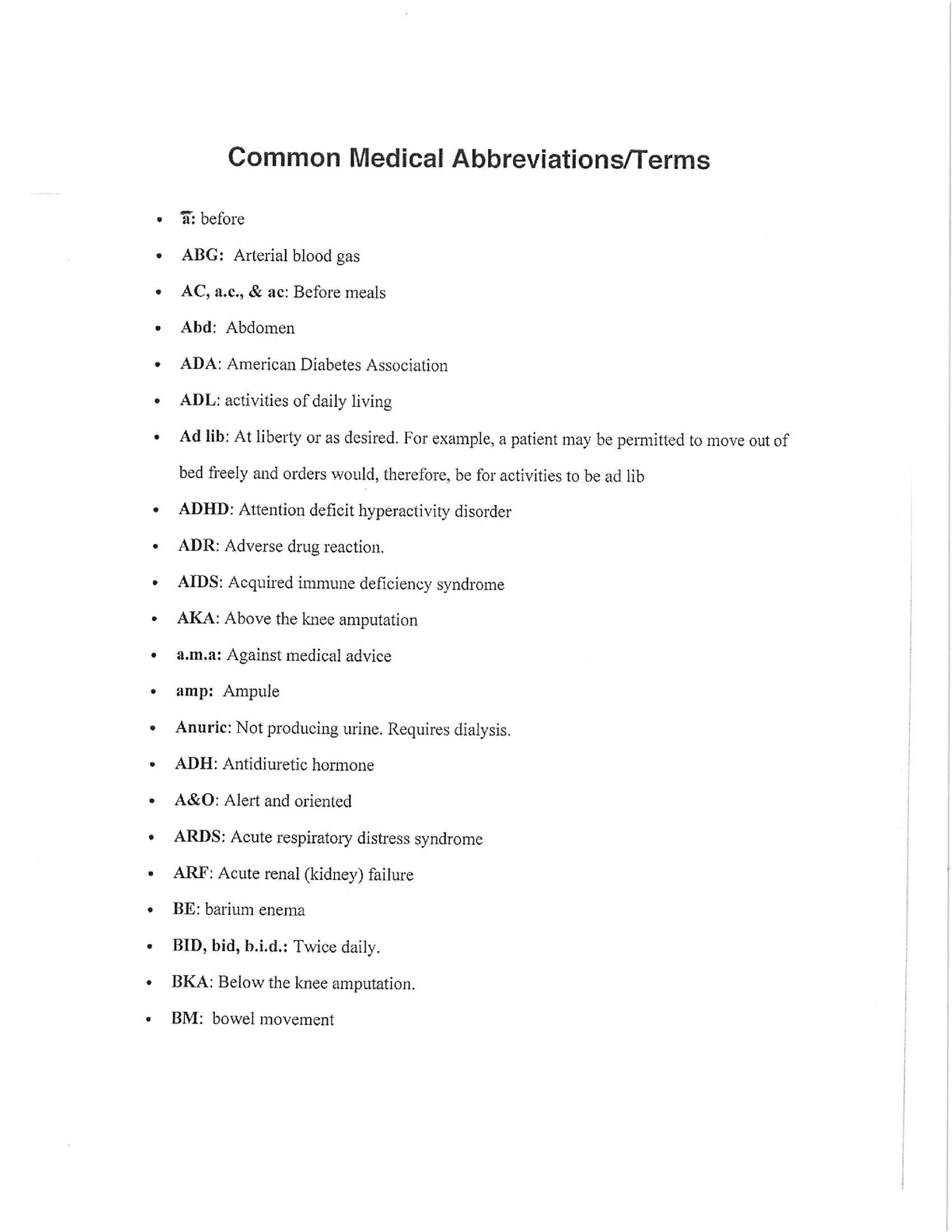 N206 Abbreviation and Conversion List - NURS 206 - Studocu