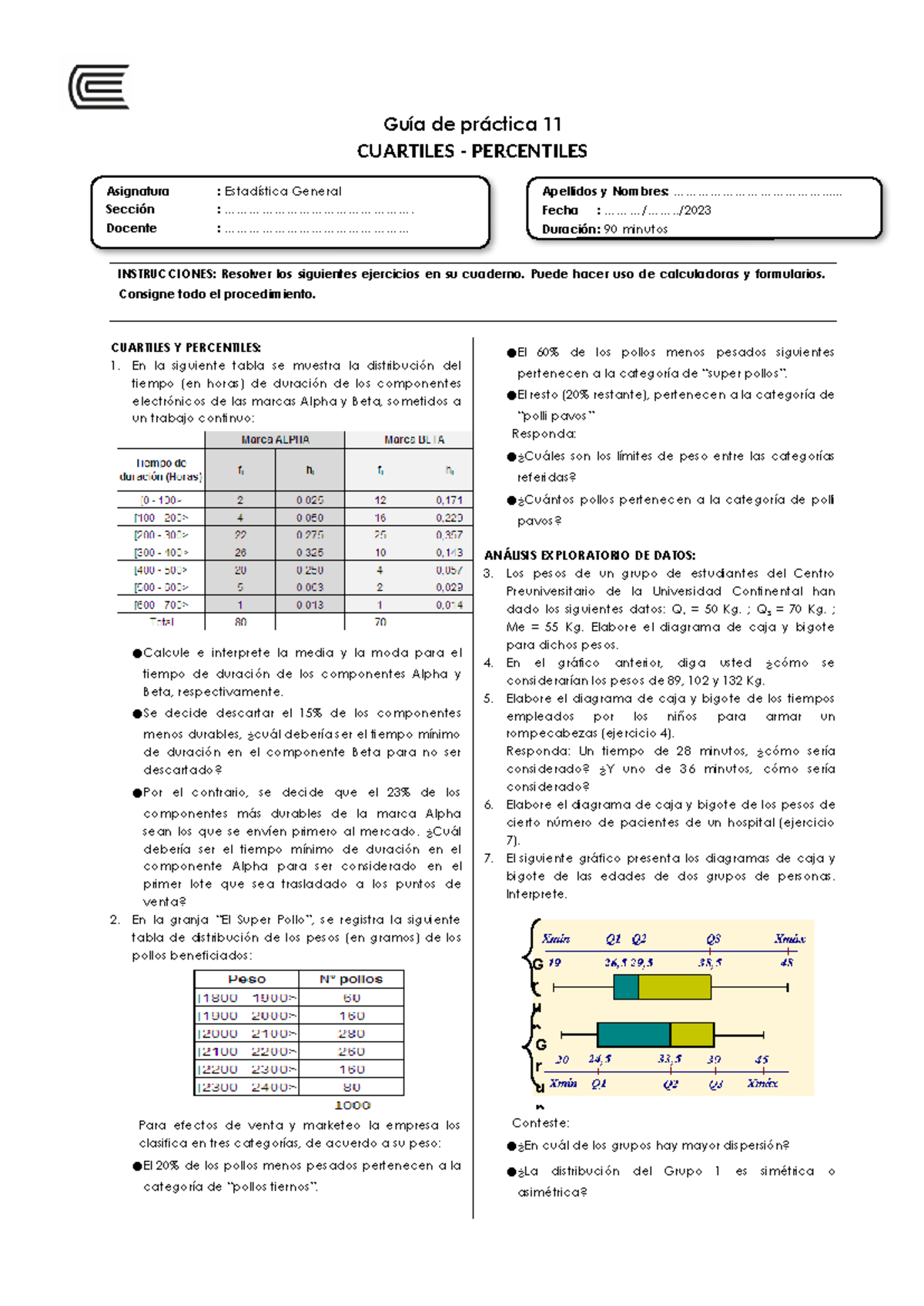 U3 Semana 11 Guía De Práctica 11 Medidas De Posición 2023 2 1 Guía De Práctica 11 Cuartiles 5620