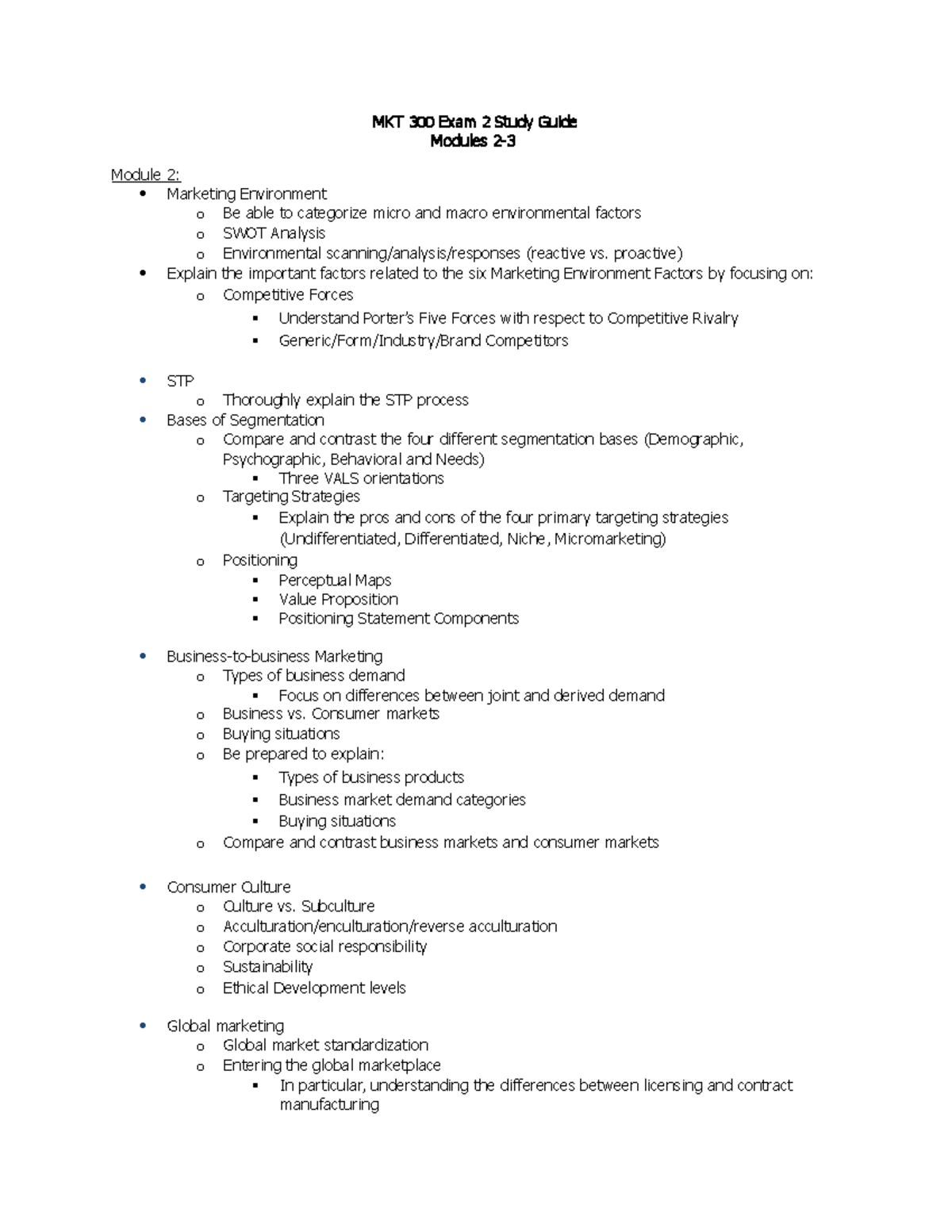 Spr+22+Study+Guide+Exam+2 - MKT 300 Exam 2 Study Guide Modules 2 - 3 ...