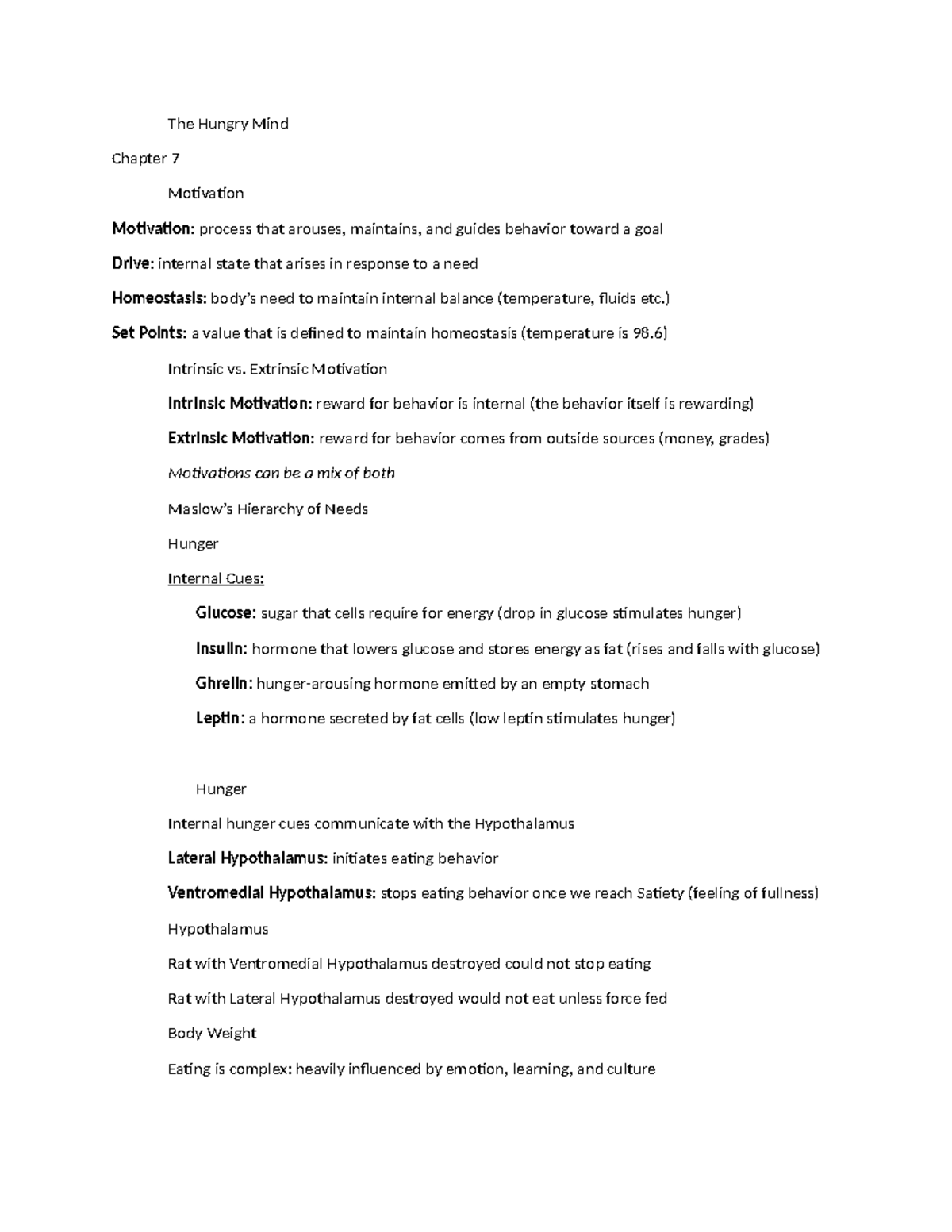 Full Notes Ch7 Cac Free - The Hungry Mind Chapter 7 Motivation ...