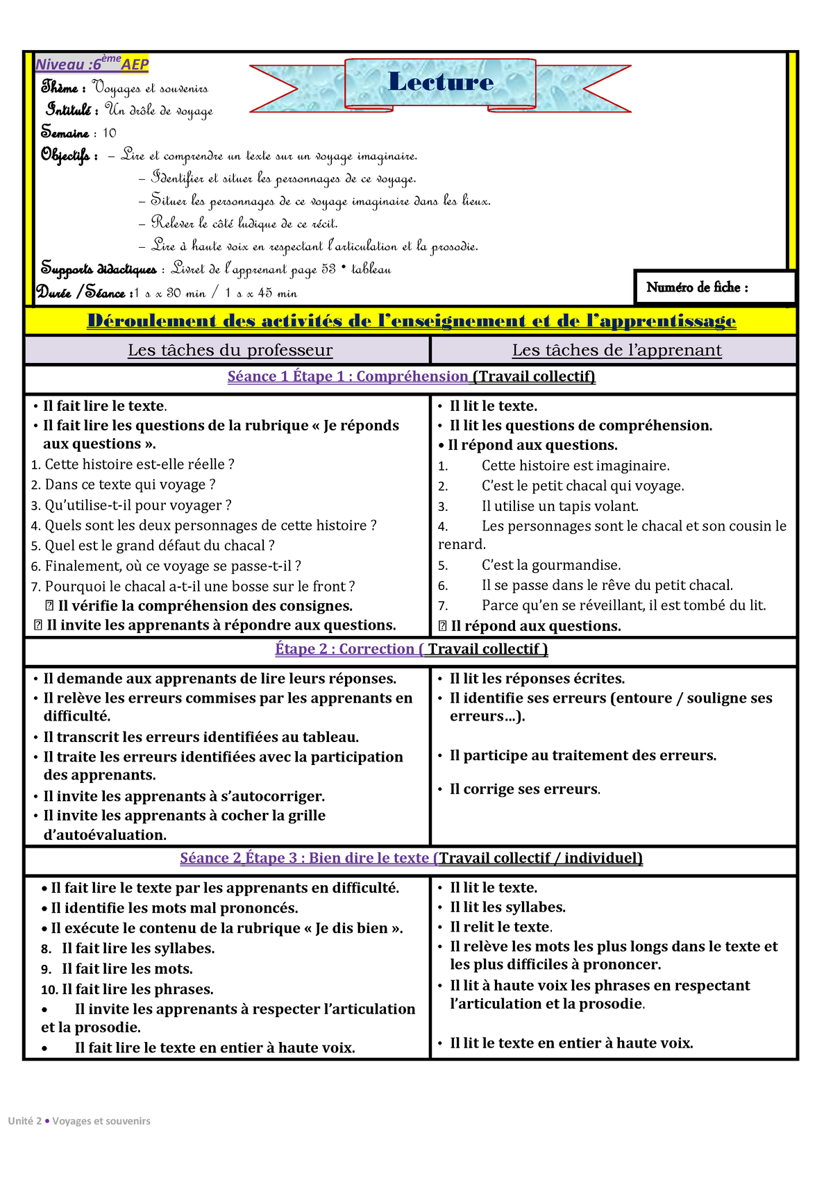 Fiches 6 Mes Apprentissages 2019 Www - Unité 2 • Voyages Et Souvenirs ...