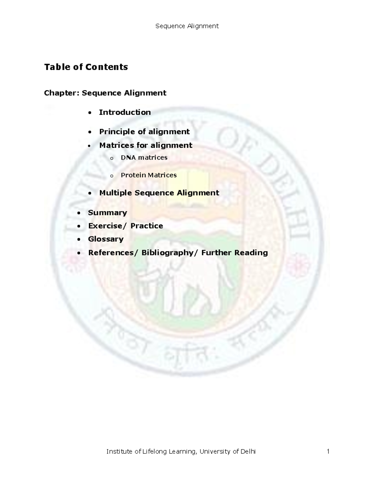 Sequence alignment - Table of Contents Chapter: Sequence Alignment ...
