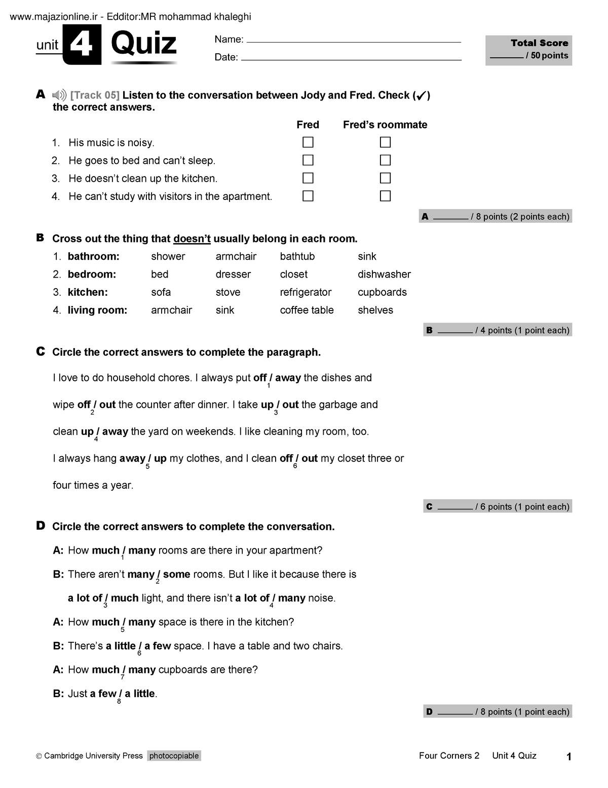 FC2 Q04 - Examen - Cambridge University Press photocopiable Four ...