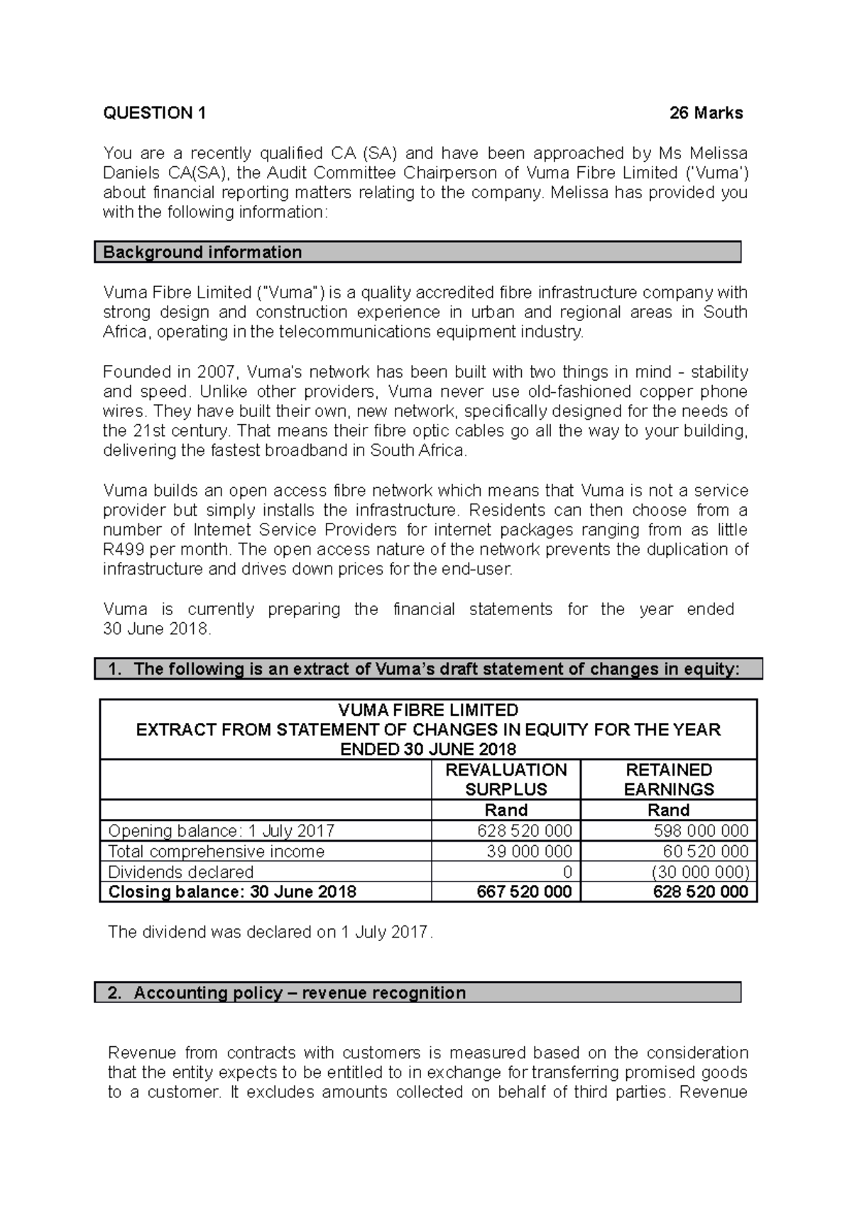Example question for Revenue - QUESTION 1 26 Marks You are a recently ...