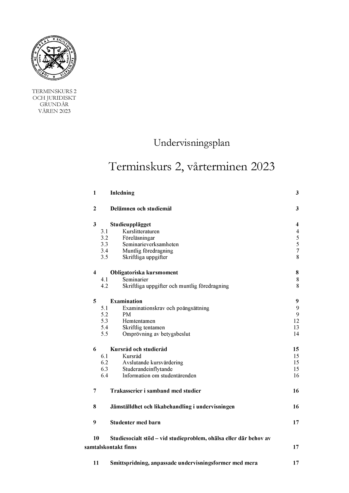 Undervisningsplan Vt 23 - OCH JURIDISKT TERMINSKURS VÅREN GRUNDÅR ...