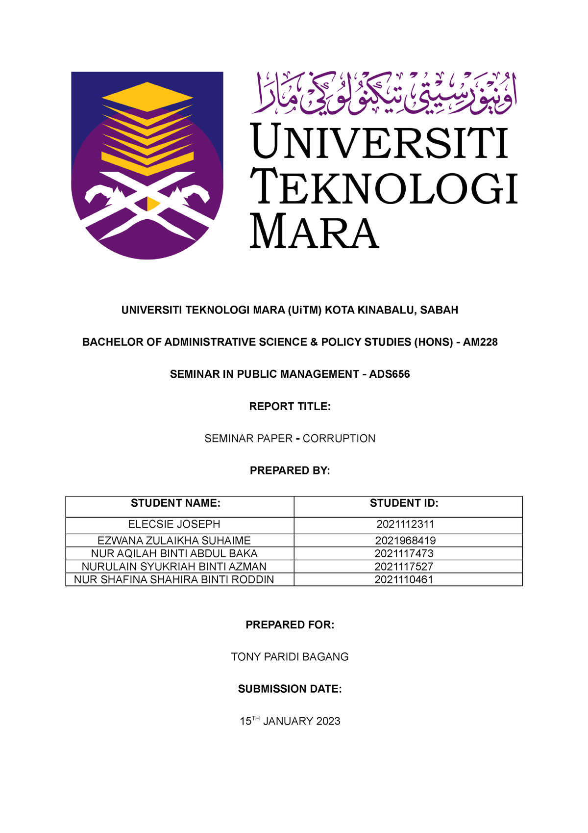 Seminar Paper Corruption ADS656 6G1 - UNIVERSITI TEKNOLOGI MARA (UiTM ...