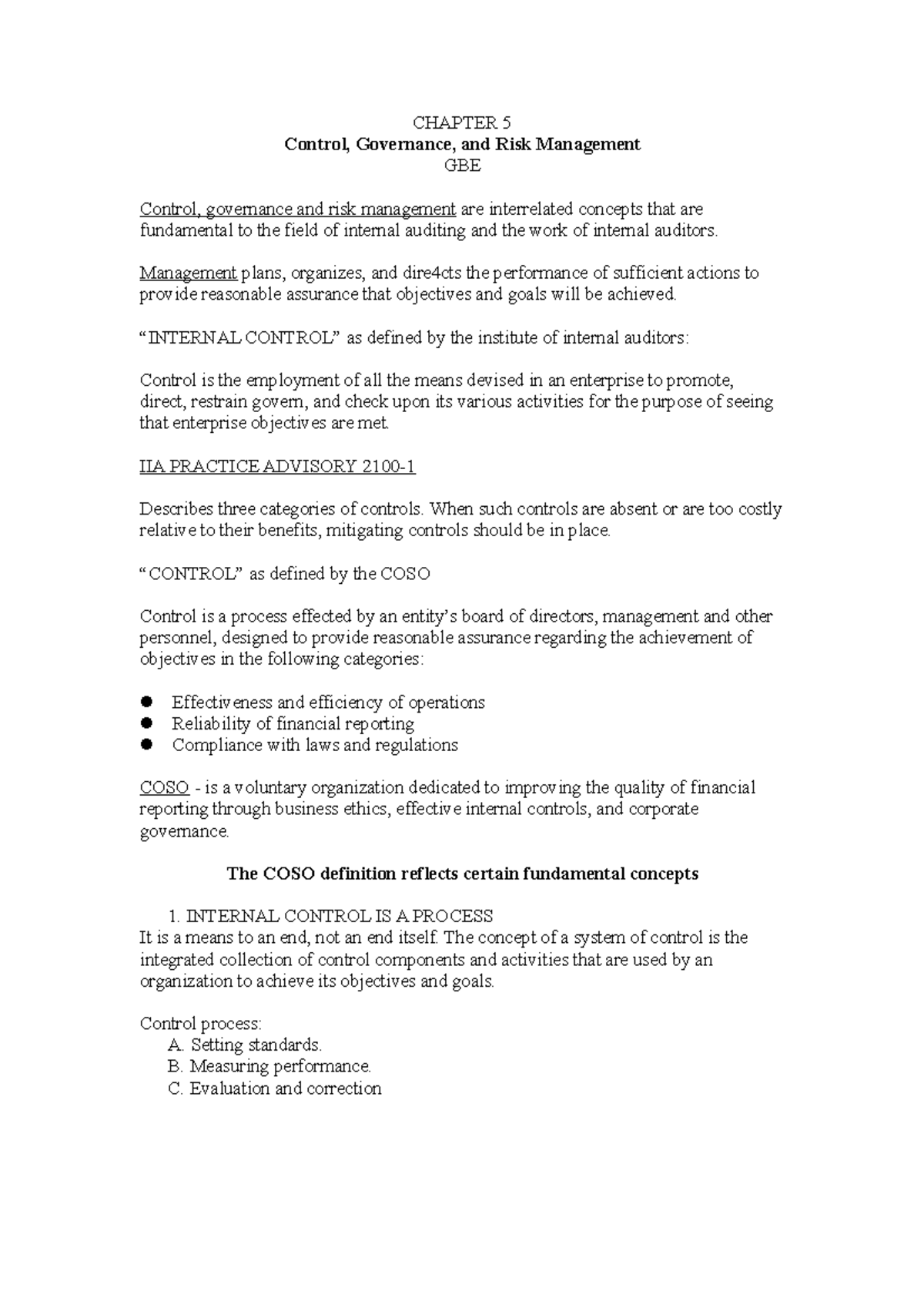 GBE Chapter 5 - n/a - CHAPTER 5 Control, Governance, and Risk ...