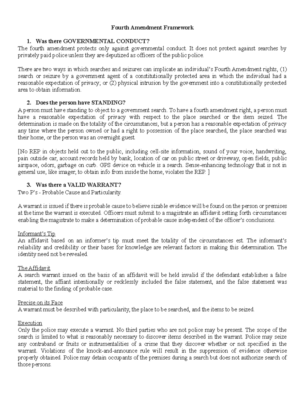 Fourth Amendment Framework - Fourth Amendment Framework Was there ...