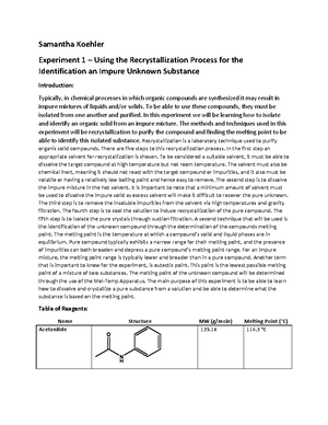 Ochem Experiment 8 Lab Report Samantha Koehler Experiment 8 Preparation Of Diphenylacetylene Ochem Experiment 8 Lab Report Samantha Koehler Experiment 8 Preparation Of Diphenylacetylene