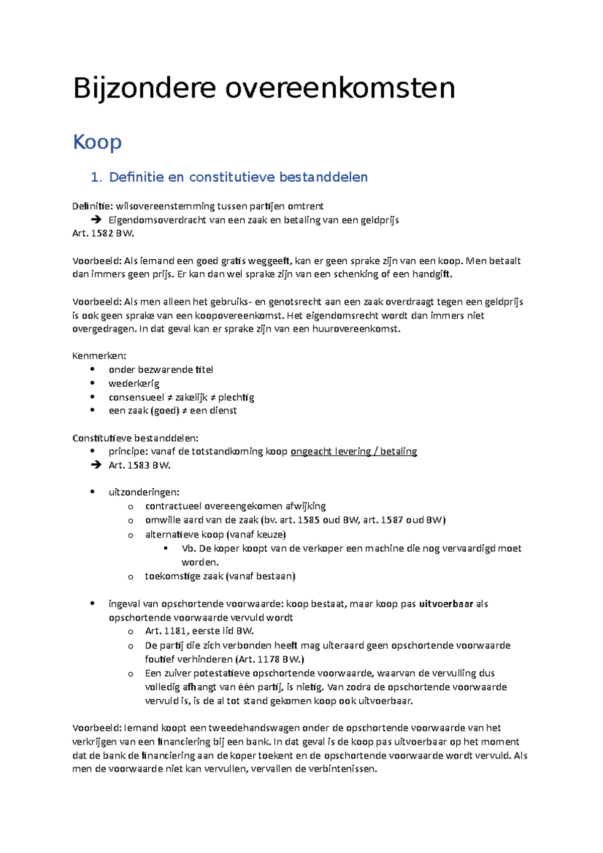 Bijzondere Overeenkomsten AP 2022 - Bijzondere Overeenkomsten Koop 1 ...