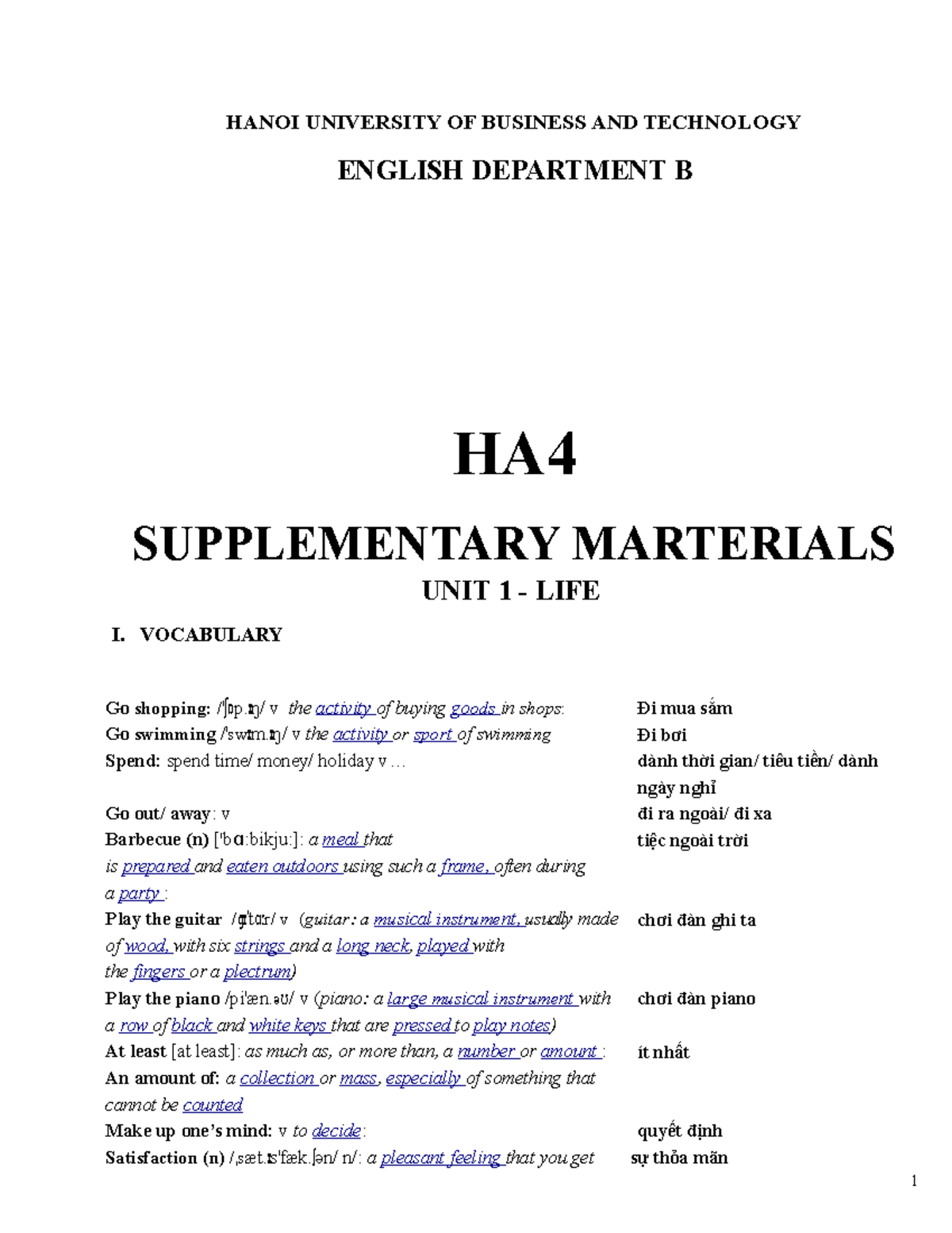 Review HA4 - HA4 - HANOI UNIVERSITY OF BUSINESS AND TECHNOLOGY ENGLISH ...