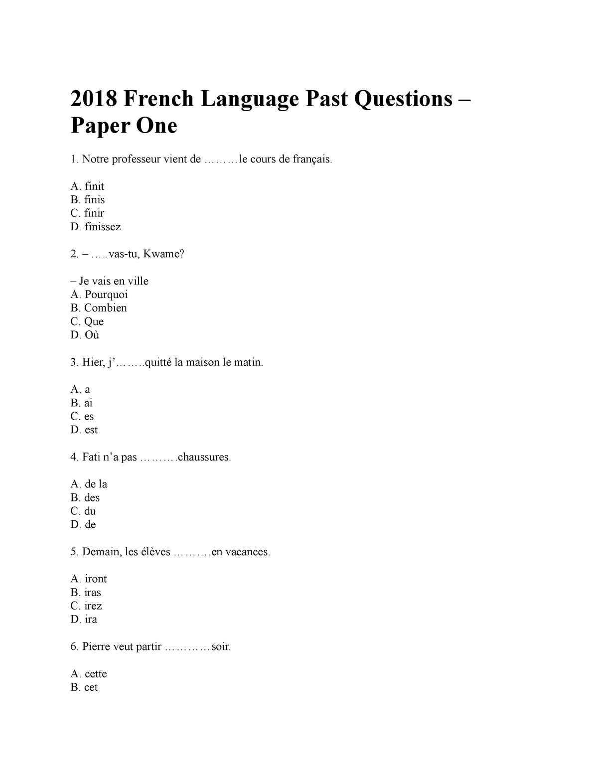 french essay past questions