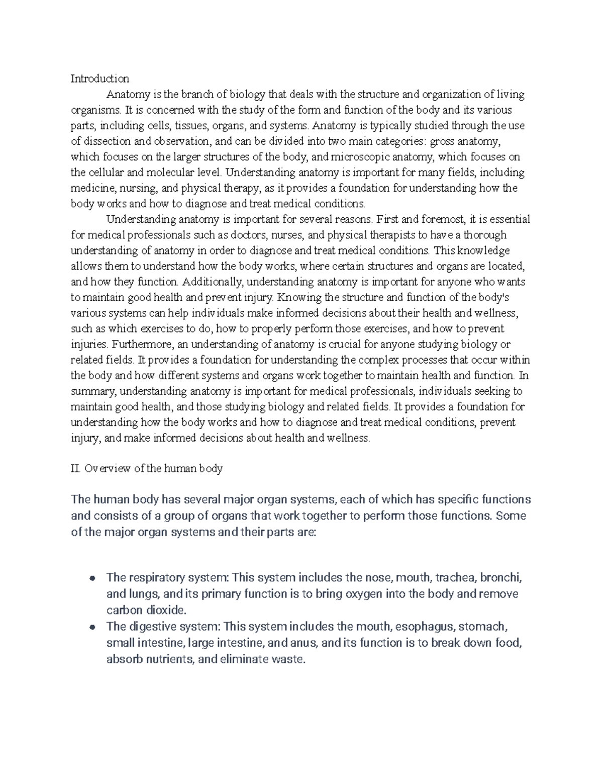 Untitled document - Final Essay - Introduction Anatomy is the branch of ...