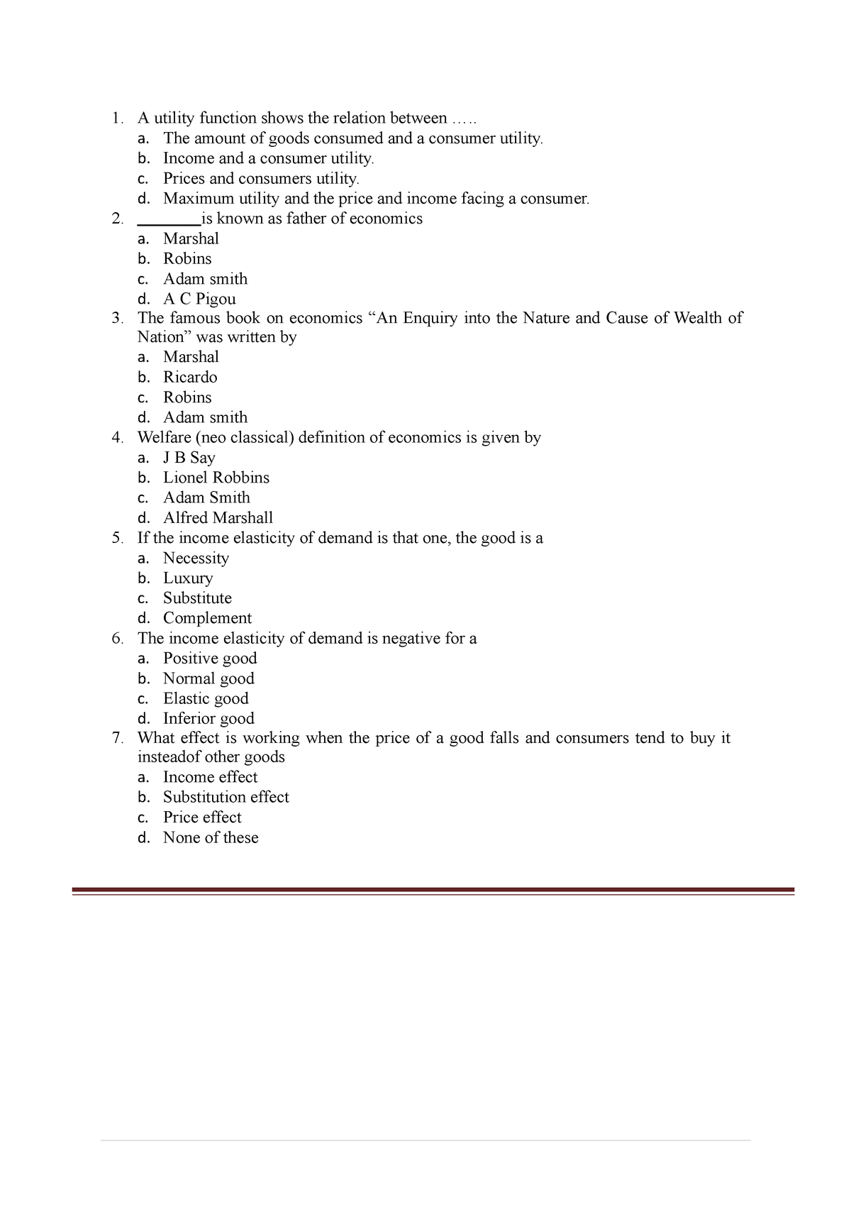 Managerial Economics MBA MCQ - A Utility Function Shows The Relation ...