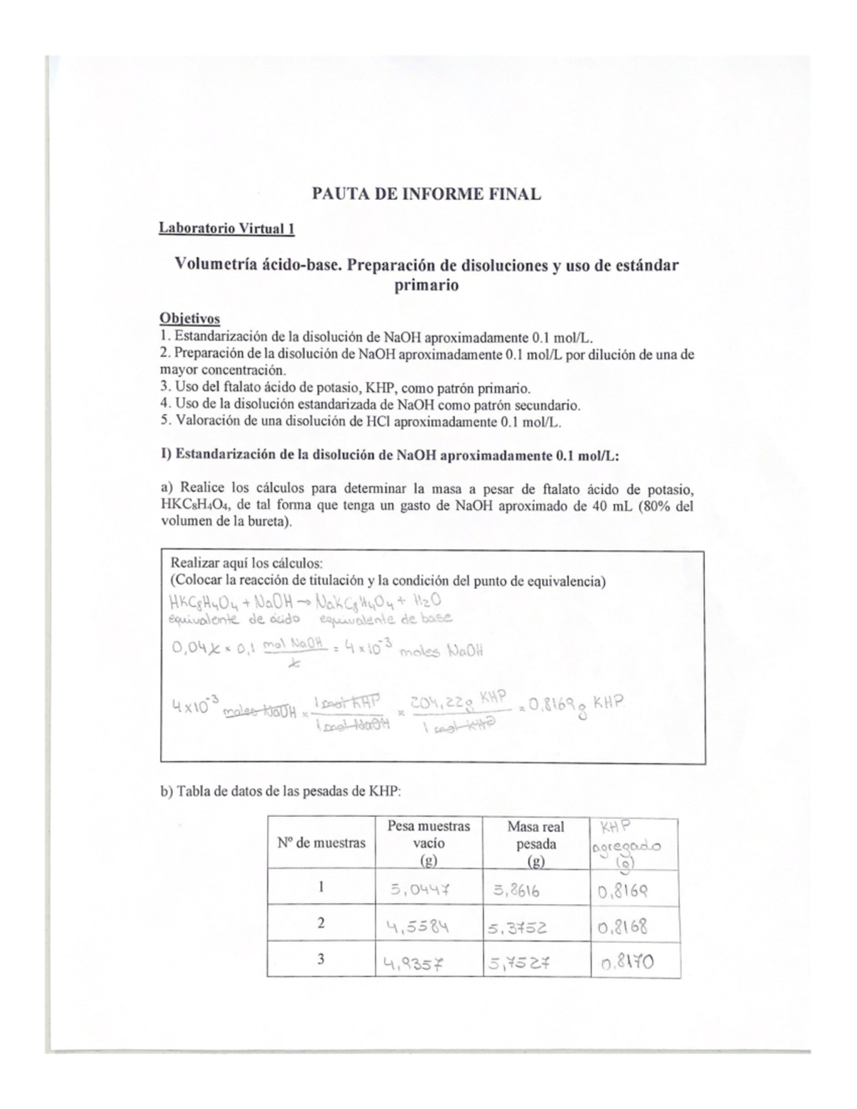 Informe Lab 1 Quim. Analítica - Química Analítica - Studocu