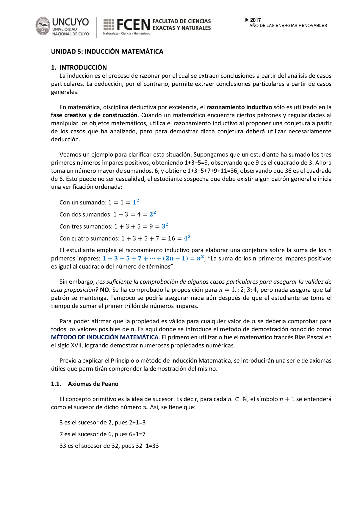 Induccion-matematica 3 - AÑO DE LAS ENERGIAS RENOVABLES UNIDAD 5 ...