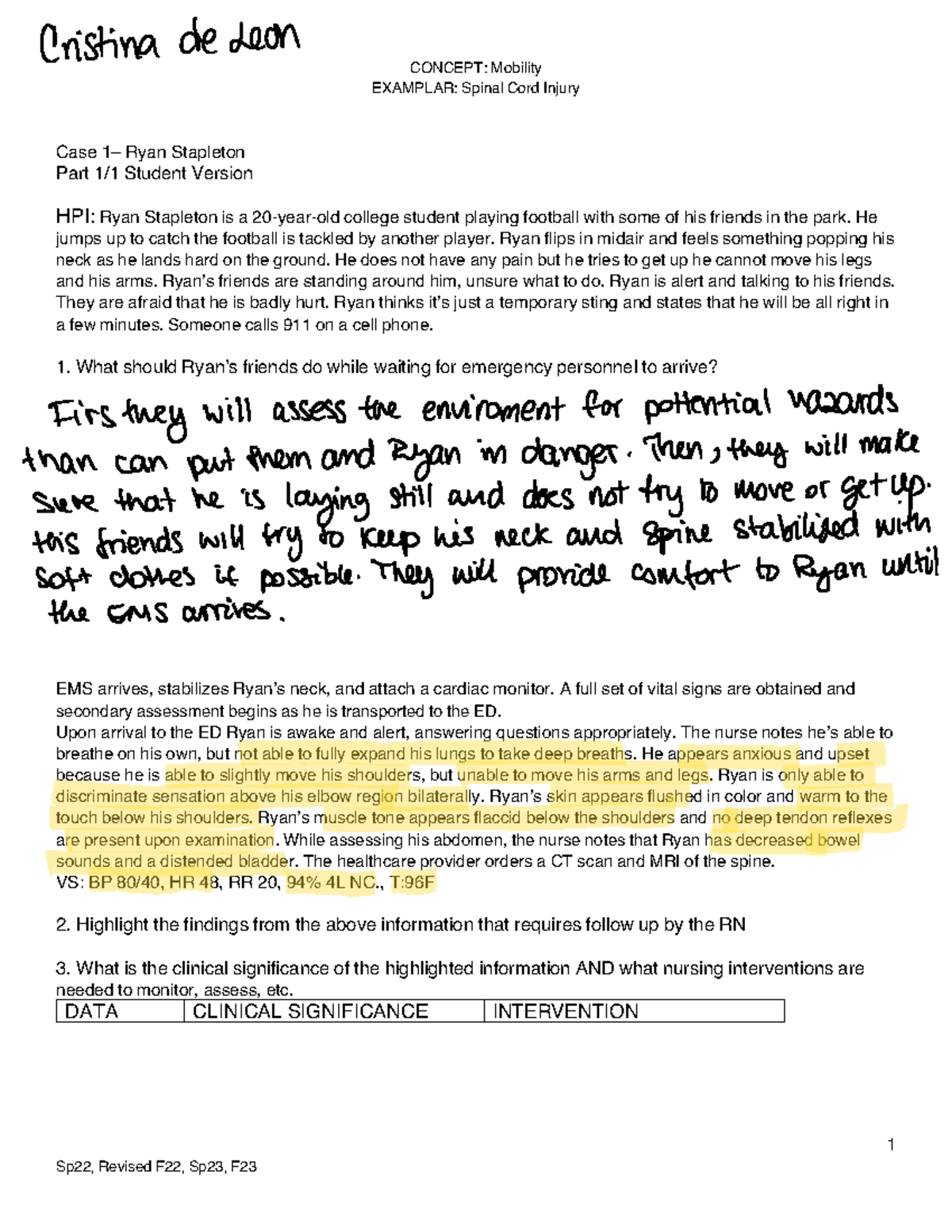 Mobility+Case+1 +STV - Case - CONCEPT: Mobility EXAMPLAR: Spinal Cord ...