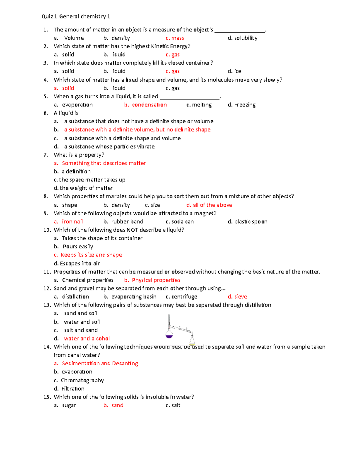 Quiz 1 - Quiz on Matter and its properties - Quiz 1 General chemistry 1 ...