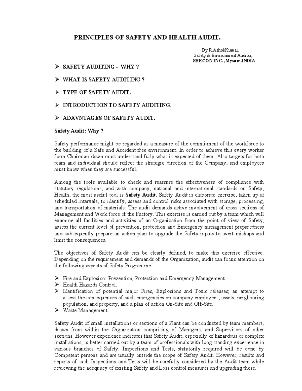 Principle of Safety Audit PRINCIPLES OF SAFETY AND HEALTH AUDIT. ByR