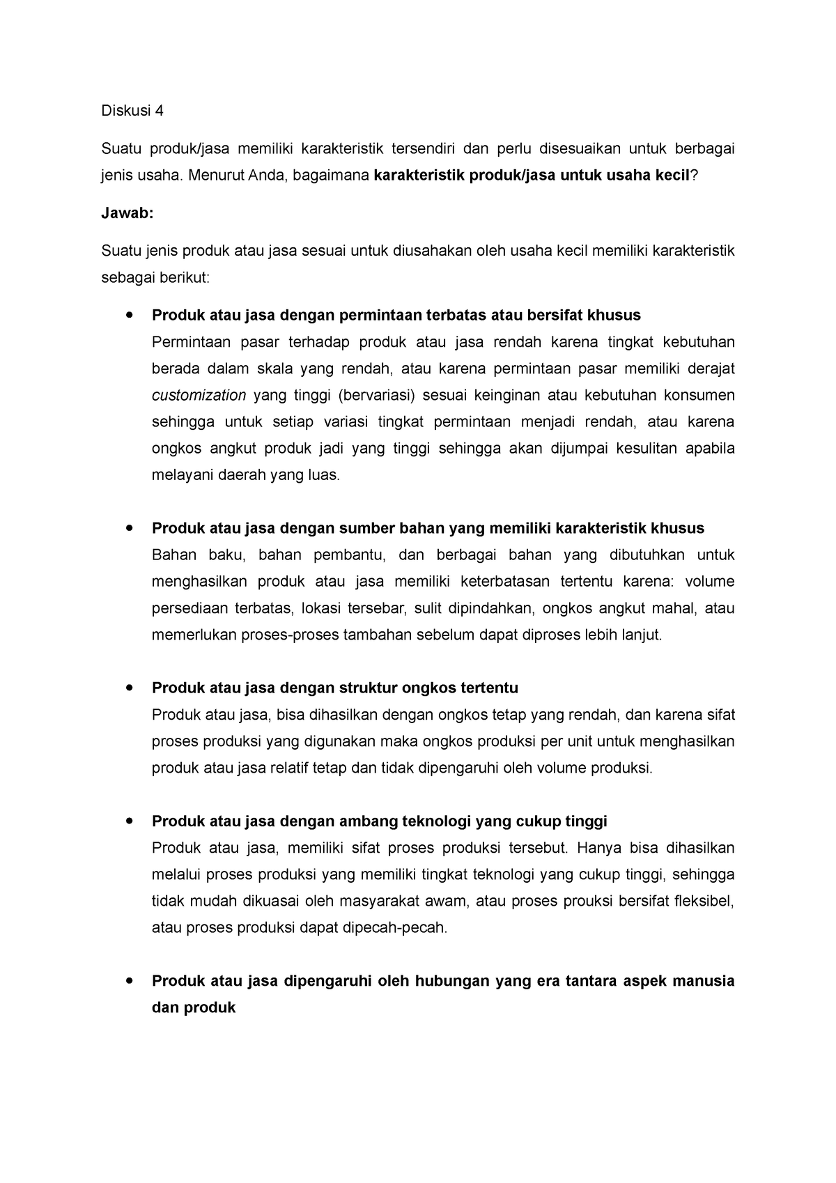 Diskusi 4 - Manajemen - Diskusi 4 Suatu Produk/jasa Memiliki ...