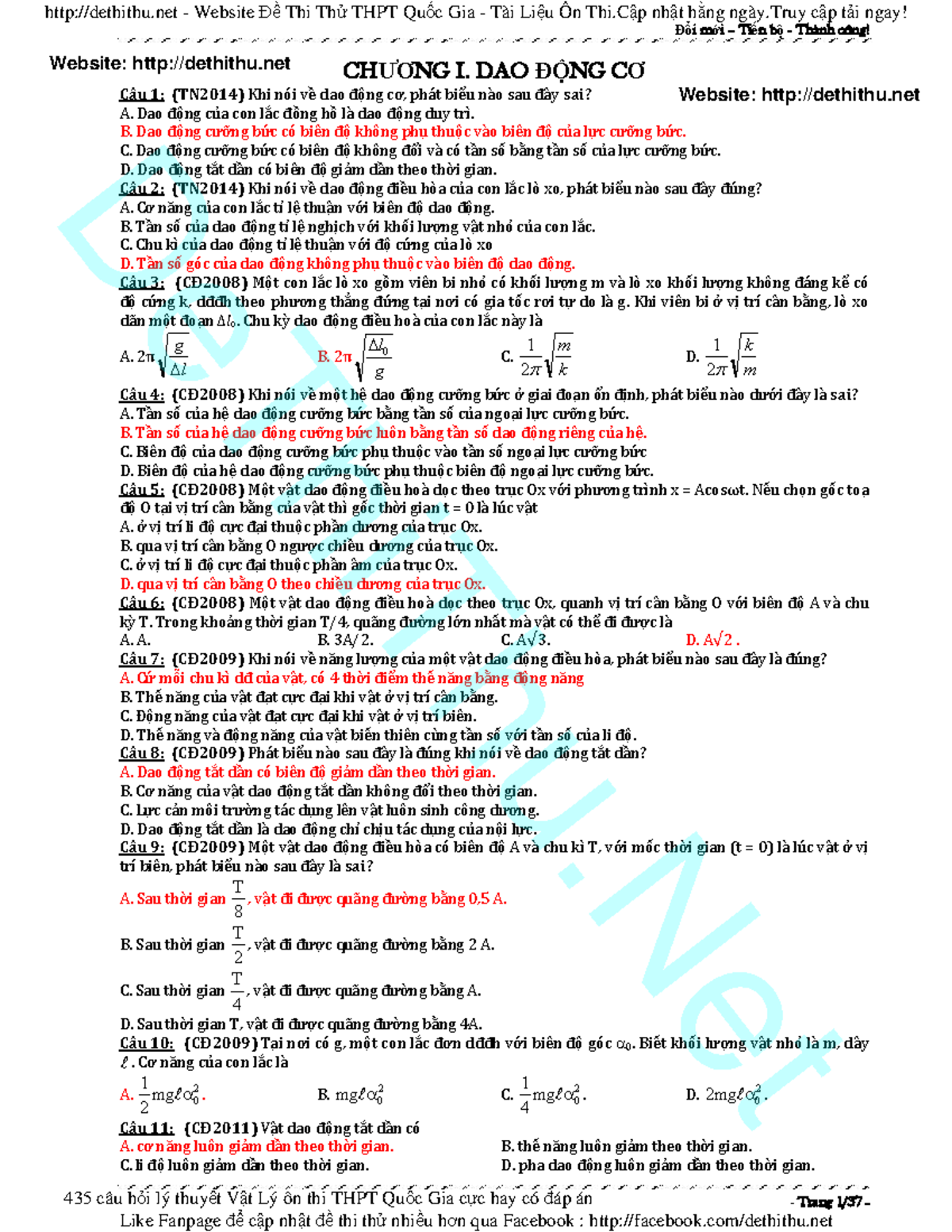 [De Thi Thu - Lecture Notes VậtLý12 - Đổ I M ớ I – Ti ế N B ộ - Thành ...