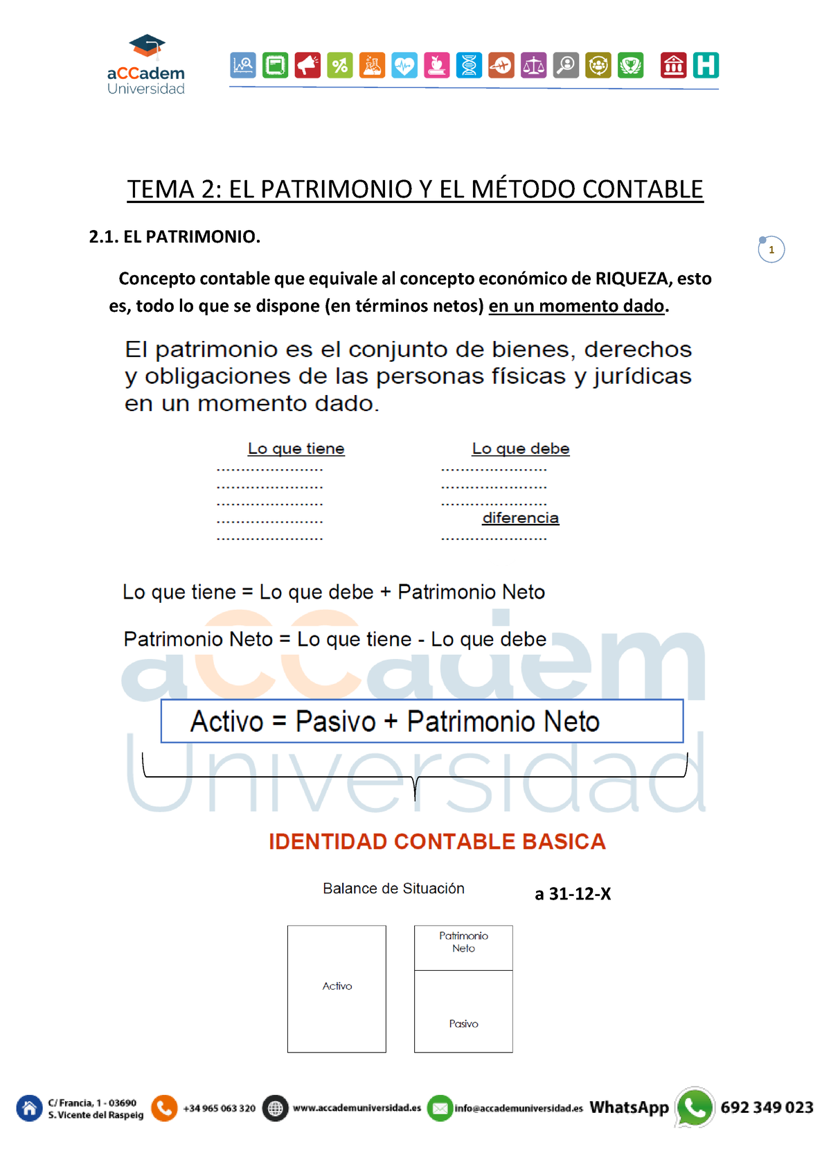 Tema 2 Resumen Notas 1 Tema 2 El Patrimonio Y El MÉtodo Contable 2