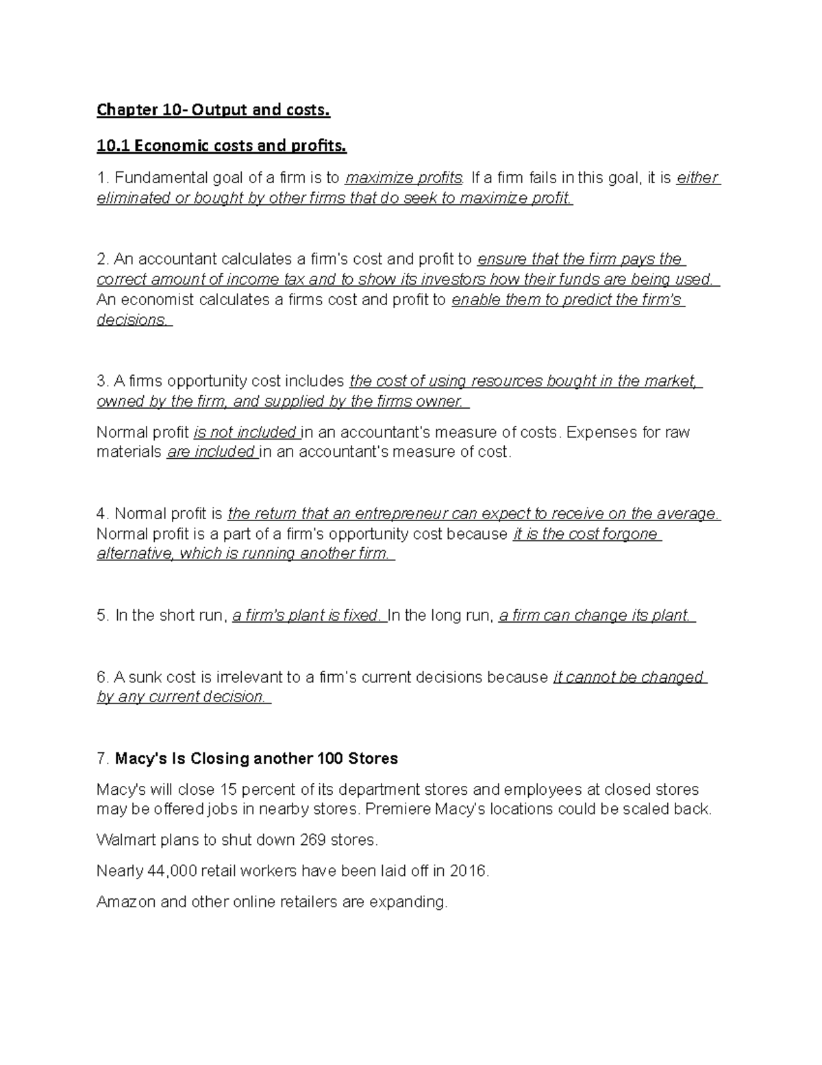 Chapter 10 questions - Lecture notes 10-11 - Chapter 10- Output and ...