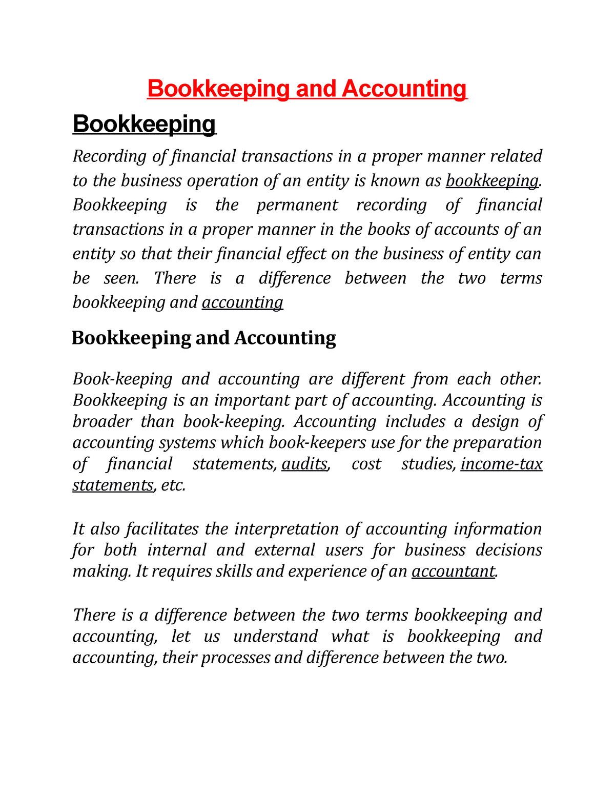 Bookkeeping and Accounting - Bookkeeping and Accounting Bookkeeping ...