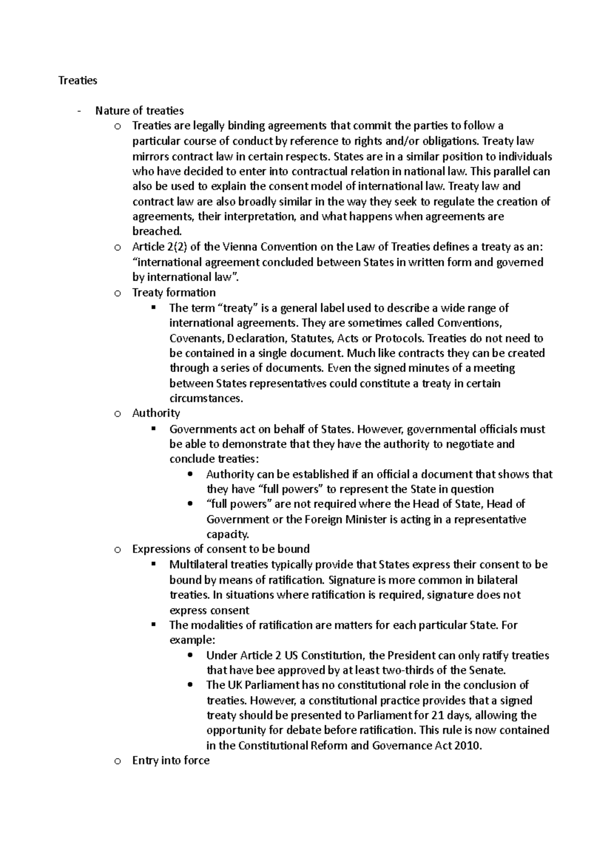 Lecture 3 - Treaties - Treaties Nature of treaties o Treaties are ...