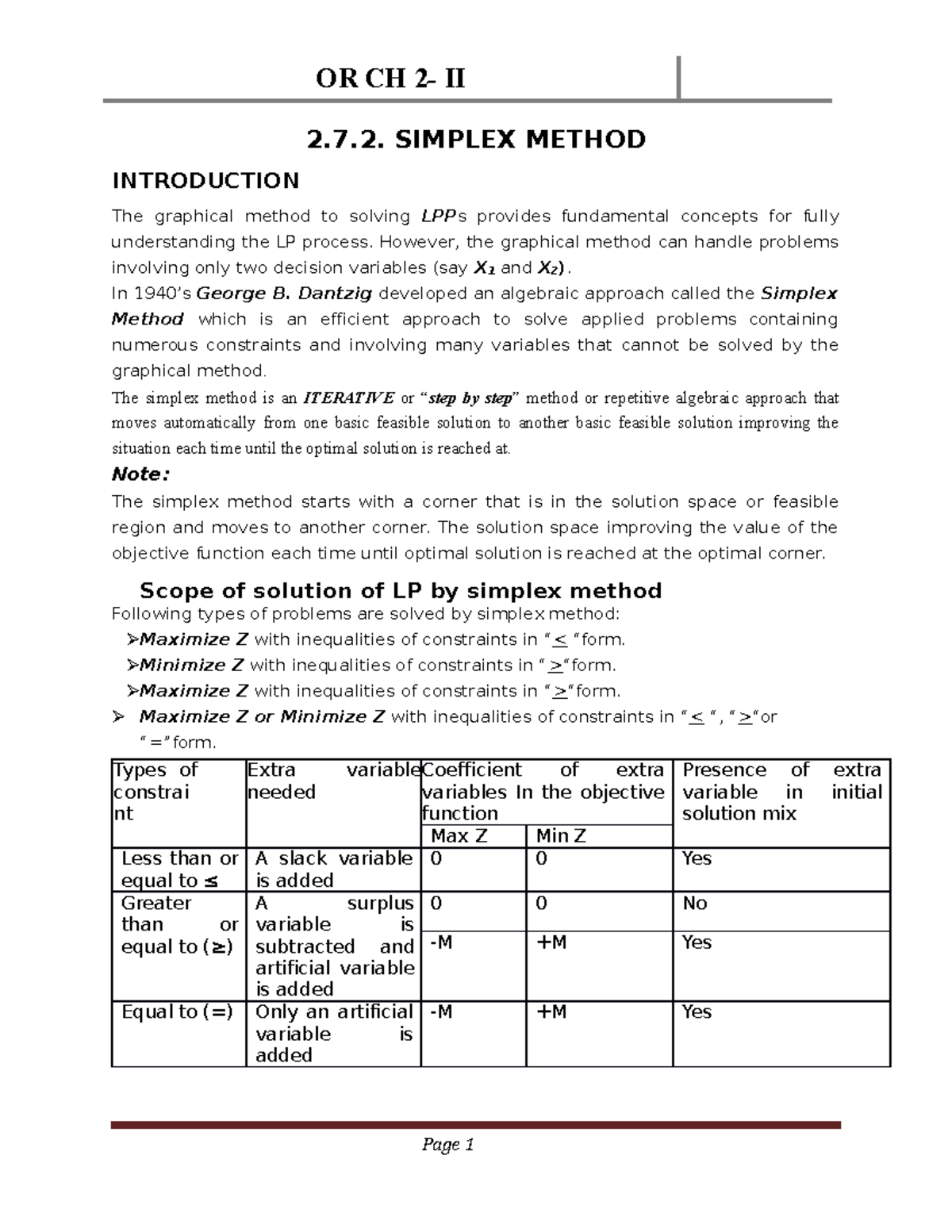 Chapter 2-II - cost - 2.7. SIMPLEX METHOD INTRODUCTION The graphical ...