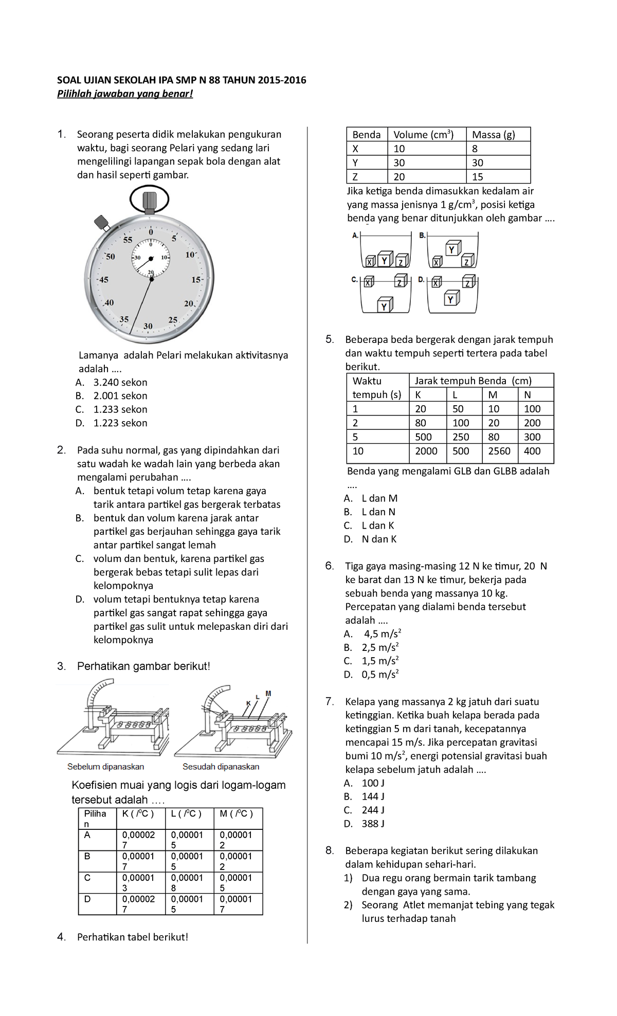 SOAL Latihan IPA - SOAL UJIAN SEKOLAH IPA SMP N 88 TAHUN 2015- Pilihlah ...